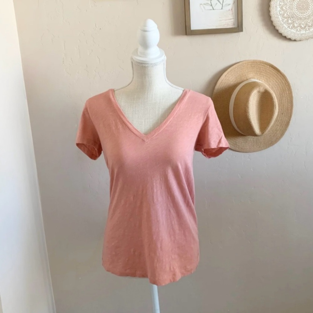 J.Crew Salmon Pink V-Neck Cotton T-Shirt